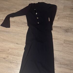 Elegant Black Knit Long Sleeve Dress